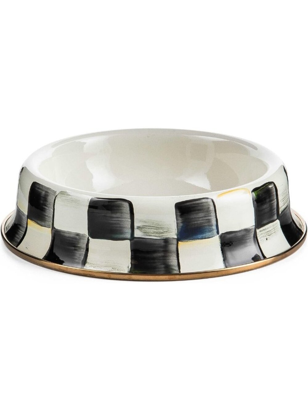 Stylish Enamel Pet Dish - Small, Black & White Checkered Design, Perfect for